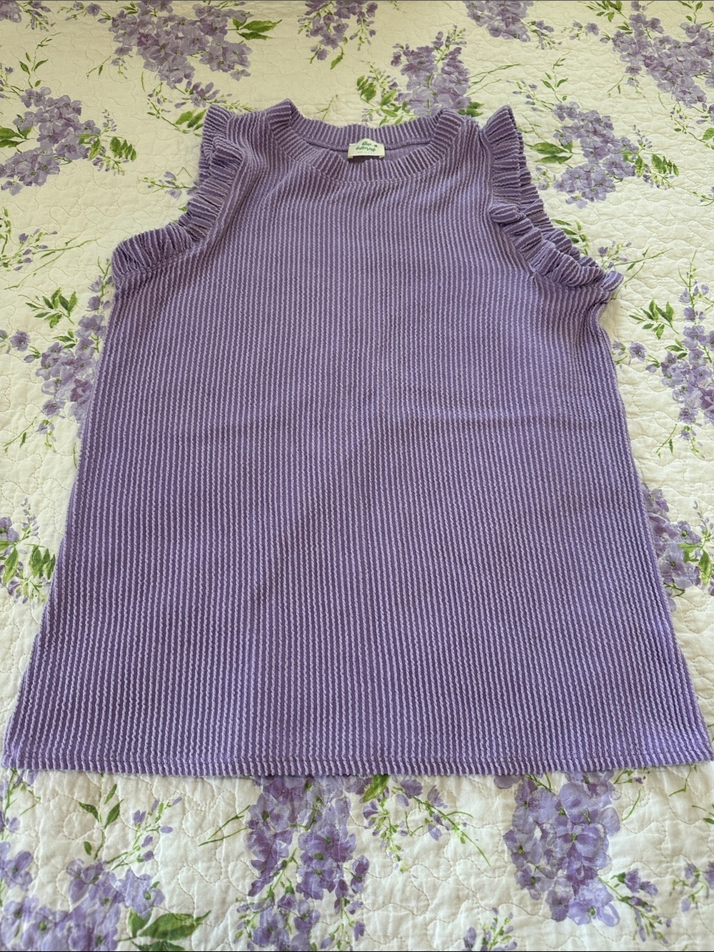 Sleeveless Lavender Knit Tank with Ruffle Trim